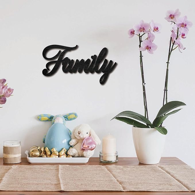 CREATCABIN Family Wood Cut Decor Laser Cut Sign Wooden Door Sign Wall Hanging Decoration Unfinished Color DIY Crafts New House Door Display Gift for Friends New Couple Housewarming Black 11.9x6.3 Inch