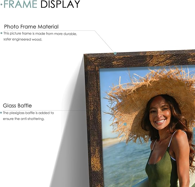 15 Pack Picture Frames Collage Wall Decor, Brown Frame Set with 3pcs 8x10, 6pcs 5x7, 6pcs 4x6 for Gallery Display, Wall Mounting & Tabletop, Bulk Photo Frames for Living Room Decor