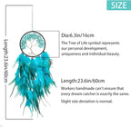 Pretty Jolly Aqua Blue Tree of Life Dream Catcher Wall Decor with Healing Crystal Stone Handmade Blue Green Feather Dream Catchers Decoration Wall Hanging Bedroom Room Wedding Party Wish Gift-25.6"