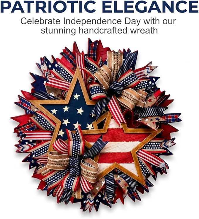 Patriotic Wreaths for Front Door, 250 Anniversary Wreath 4th of Red White and Blue Wreath, Memorial Day Flag Wreaths for Indoor Outdoor Porch Decory Holiday Decorative (#B)