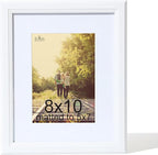 KTKDE 8x10 Picture Frame Real Glass, Display Pictures 5x7 with Mat or 8x10 Without Mat, Modern Style Wood Composite Frame,White Gallery Wall Frame & Table Top Display，best gift