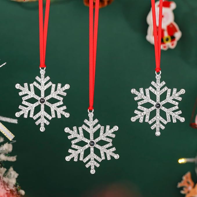 Set of 3 Christmas Hanging Ornaments - Silver Snowflake Star Pawprint Christmas Tree Decor for Xmas Tree Gift Decorative Hanging Ornaments Hanging Pendants (3, Silver Snowflake)