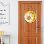 Spring Summer Daisy Flower Front Door Sign Hello Sunshine Floral Wood Door Hanger Outdoor Outside Porch Decor Seasonal Wooden Wreath Farmhouse Indoor Wall Hanging Decoration for House 12"x12"