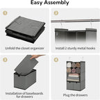 GRANNY SAYS Hanging Closet Organizer with Drawers, 4 Shelf Dividers Closet Hanging Organizer, Foldable Hanging Shelves for Wardrobe Closet, Small Closet Organizers for Clothes Shoes, Grey