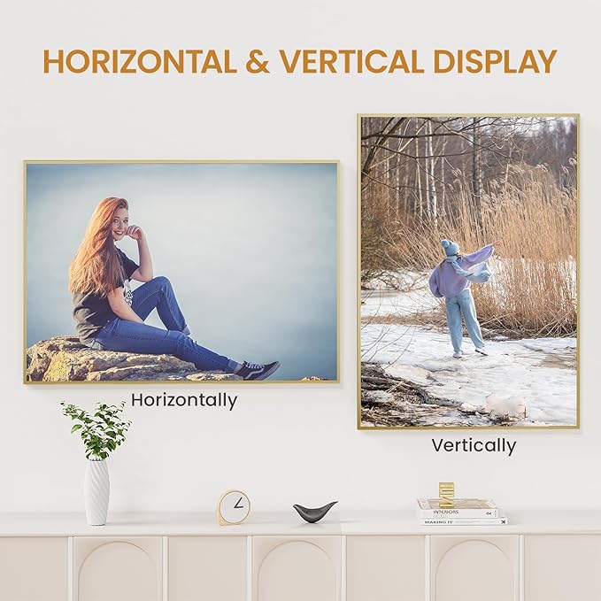 24x34 Aluminum Metal Picture Frame,Tempered Glass Gold Photo Frame 24x34 for Family Photo,Posters,Art,Document to Wall Mount Horizontally or Vertically