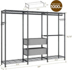 Coat Rack Clothes Wardrobe：Closet Organizer and Storage Clothing Garment Rack with Shelves Heavy Duty for Hanging Clothes Portable Adjustable Black 15.8" DX69 WX76.75 H