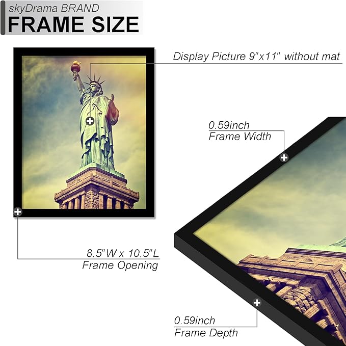 100% Solid Wood 9x11 Picture Frame, Black Frame for 9 x 11 Inch Picture Poster Photo, Light Weight 9 by 11 HQ Matte Black Frame for Wall - 1 Pack/Black/9"x11"