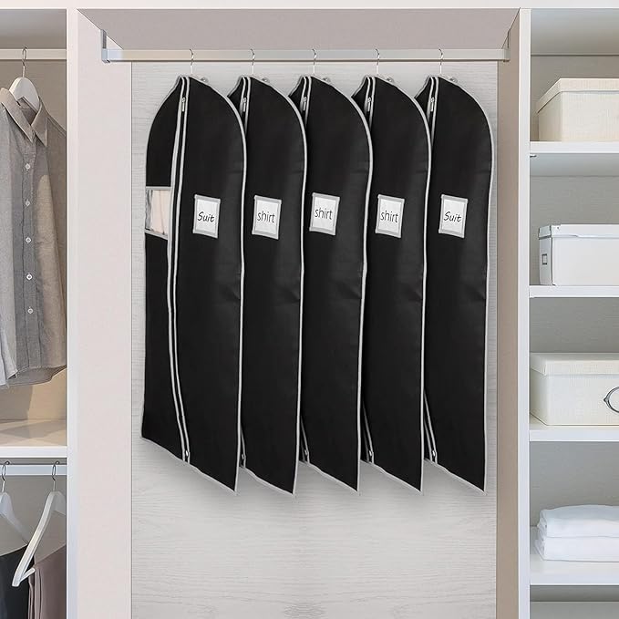 Syeeiex 40"Suit Bag, Set of 16 Garment Bags for Hanging Clothes, Suit Covers Bags for Men or Women, Garment Bags for Storage Suits, Shirts,T-shirts and Jackets on Closet(Black/Grey)