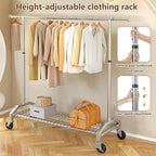 Clothes Rack for Hanging Clothes 350lbs Heavy Duty Clothing Rack 51 to 71" W x 16.53" D x 65" to 71" H Adjustable Rolling Clothes Rack Coat Rack Garment Rack 3" industrial Wheels Silver