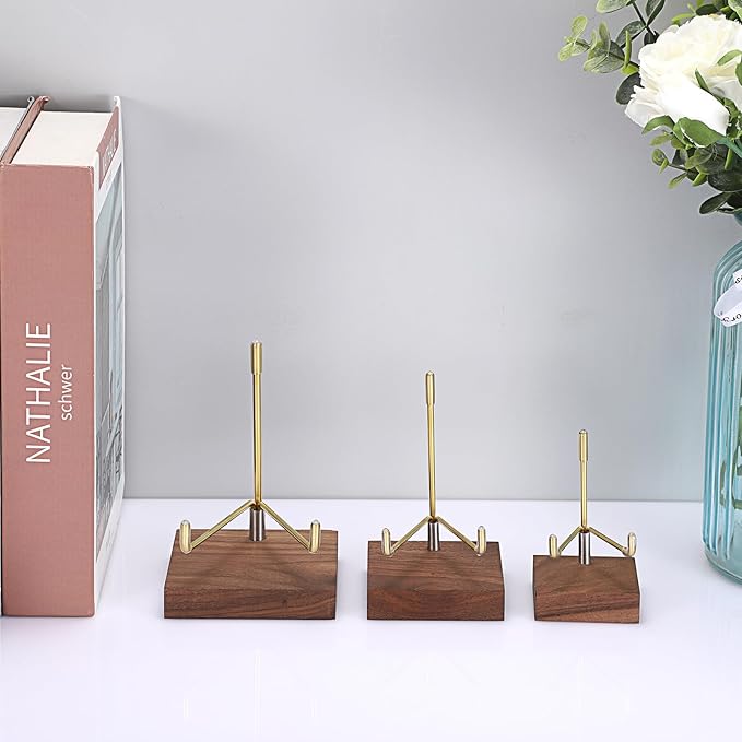 Hipiwe 2Pcs Small Display Stand Adjustable Metal Arms and Wooden Base - Decorative Plates Display Stand Easel Holder for Crystal Fossil Slice Coral Geodes Rock Mineral Agate, 2"x2"x3.2"