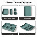 ISSEVE 8Pcs Nesting Silicone Drawer Organizer Trays, 4 Size Versatile Vanity Bathroom & Desk Drawer Organizer Set Storage Bins for Office,Kitchen,Nightstand,Green