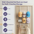 SWTYMIKI Over Door Hat Organizer - 4 Tier Metal Adjustable Wall Mounted Hat Rack with 12 Hooks Design, Hanging Baseball Cap Organizer Storage Holds up to 36 Caps for Door, Bedroom, Closet