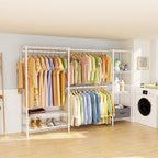 Coat Rack Clothes Wardrobe：Closet Organizer and Storage Clothing Garment Rack with Shelves Heavy Duty for Hanging Clothes Portable Adjustable White 15.8" Dx(70-88.5)" Wx76.5 H