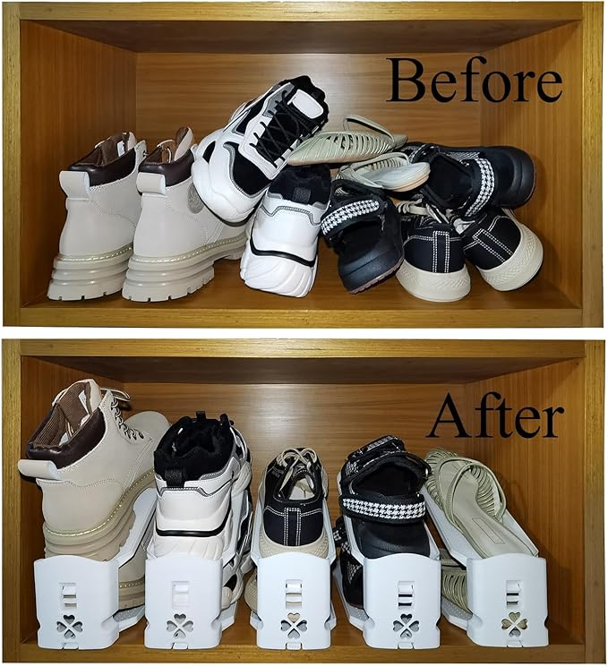 Shoe Stackers Space Saver, Adjustable Double Layer Stack, Holder for Closet Organization (White, 10 Pack)