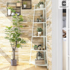 CAPHAUS Tall Corner Shelf Stand, 4-Tier Display Shelves, Ladder Corner Wood Storage Plant Bookshelf with Metal Frame, Versatile Shelving Unit Bookcase for Home Office Space, White