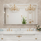 LOAAO 55x30 Inch White Metal Framed Bathroom Mirror for Wall, White Bathroom Vanity Mirror Farmhouse, Large Rounded Rectangle Mirror, Anti-Rust, Tempered Glass, Hangs Horizontally or Vertically