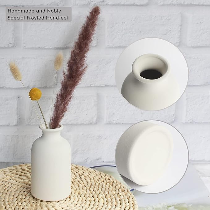 YANLING 6 Pack White Vase Small Ceramic Vases for Decor, White Vases for Flowers Boho Home Decor, Pampas Grass Dried Flowers Vases