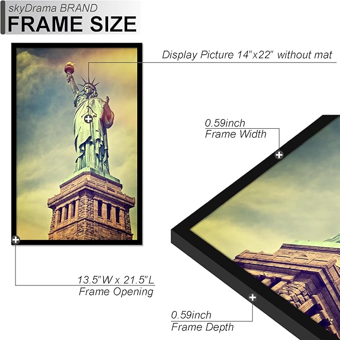 100% Solid Wood 14x22 Picture Frame Set of 2, Black Frame for 14 x 22 Inch Picture Poster Photo, Light Weight 14 by 22 HQ Matte Black Frame for Wall - 2 Pack/Black/14 x22