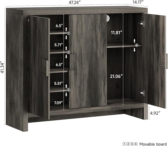 ONBRILL Shoe Cabinet with 3 Doors, 30 Pairs Shoe Storage Cabinet with Adjustable Shelves & Ventilation Hole Design, 47'' Wide Shoe Rack Shoe Organizer Cabinet for Entryway Living Room (Black Smoky)