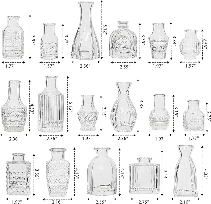 Glass Bud Vase Set of 32 Pcs, Small Glass Vases for Flowers, Clear Bud Vases in Bulk, Vintage Vases for Wedding Centerpieces, Wedding Decorations, Home Table Flower Decor