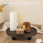 Tikea Farmhouse Wood Display Riser, 10 in. Farmhouse Pedestal Stand for Kitchen Bathroom Counter Decor, Round Display Tray for Soap Dispenser and Plant (Brown)