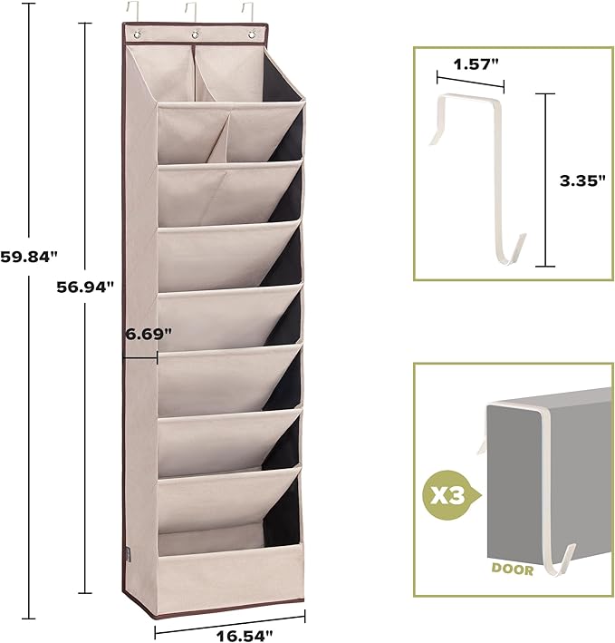2 Pack Shoe Organizer with 6 Extra Large Pockets and 4 Large Pocket, Over the Door Sturdy Closet Storage Rack, Hanging Shoe Organizer for Shoes, Sneakers, Beige