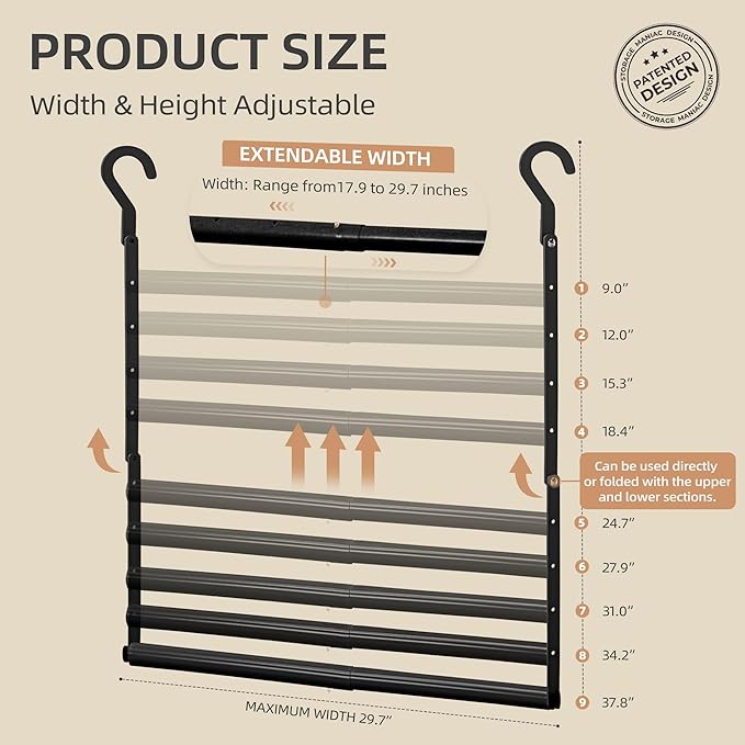 STORAGE MANIAC Adjustable Closet Rod Hanging Clothes Heavy Duty Closet Extender Hanging Rod Space-Saving Clothes Hanging Bar Double Closet Hanging Rod Hanging Closet Organizer Closet Bar,2 Pack Black