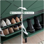 Shoe Storage Cabinet,Farmhouse Shoe Organizer with 2 Flip Drawers & Barn Door Design,Freestanding Hidden Slim Narrow Shoe Rack Cabinet for Entryway,Foyer,Hallway,Green