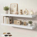 Floating Shelves for Wall 48 in x 9.3 in Deep, Wall Mounted Rustic Wood Shelf with Invisible Brackets for Storage & Display, Living Room Bedroom Bathroom, White, 2 Pack