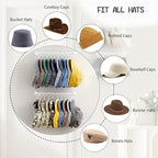 Hat Rack Wall Cap Organizer - Baseball Hat Racks Display Holder with 40 Hooks - Modern Metal Black Hats Storage Wall Mounted Caps Hanger Set of 4 for Closet Door Bedroom Entryway Laundry(White)