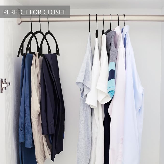 MIZGI Premium Velvet Hangers 60 Pack Heavyduty- Non Slip No Shoulder Bump Suit Hanger- Black Hooks,Space Saving Clothes Rounded Shape for Coat,Sweater,Jackets,Pants