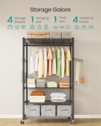 SONGMICS Heavy-Duty Rolling Clothes Rack, Garment Rack, Portable Closet on Wheels, with Adjustable Mesh Shelves and Hanging Rails, Hooks, 15.8 x 35.4 x 78.3 Inches, Ink Black ULGR418BH01