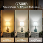 Small Bedside Table Lamp for Bedroom-Reading Desk Lamp Set of 2,with 3 Color Temperatures,15.5" Nightstand Ceramic Lamp with Fabric Shade for Kids Room,Living Room,Dorm,Home Office (Green+White )