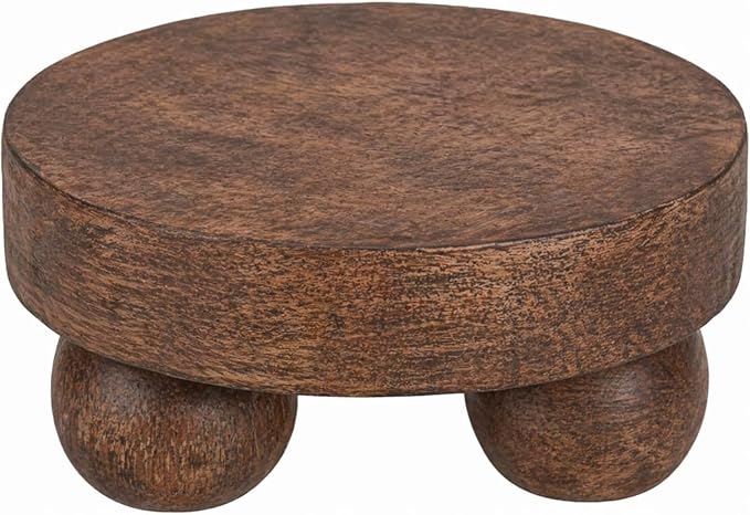 Housewarming Gifts Set of 2 Wood Display Stand Home Decor Display Risers Round Pedestal Bathroom Accessory Holder Plant Holder Table Top Kitchen Multi Purpose Organiser Set (Walnut)
