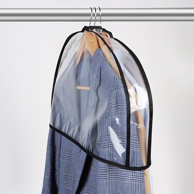 Zilink Clear Shoulder Covers for Clothes (Set of 15) Breathable Clothes Covers Dust Covers for Hanging Clothes with 2" Gusset for Suit, Coats, Jackets（Black）