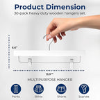 SereneLife 30 Pack Skirt and Pant Hanger with Adjustable Non-Slip Steel Clips, Premium Wooden, 360° Swivel Hook & 10 lb Capacity – Space-Saving Heavy-Duty Hangers for Jeans, Shorts & Slacks (White)