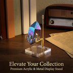 12 Pcs Crystal Display Stand, 2 x 2 x 3.5 Inch Gold Rock Crystal Stand with Acrylic Base Adjustable Metal Arm Display Stands for Mineral, Agate, Geode, Picture