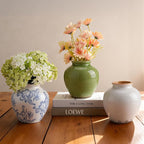 Ceramic Flower Vase Home Decor, 6.2 inch Farmhouse Rustic Vintage Decorative Vases, Pottery Terracotta Boho Flowers Vases for Dining Table, Living Room, Shelf, Kitchen, Bedroom (6.2"-Blue and White)