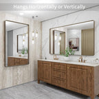 LOAAO 48”X32” Bronze Bathroom Mirrors for Vanity, Rounded Rectangle Brushed Bronze Metal Frame Mirror, Anti-Rust, Tempered Glass, Hangs Horizontally or Vertically