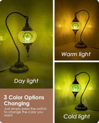 Yarra-Decor Turkish Moroccan Lamp with Bronze Base 3 Color Options Handmade Swan Neck Tiffany Mosaic Glass Bedside Lamps for Bedroom (LED Bulb Included)(6)