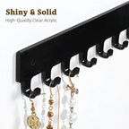 Acrylic Necklace Holder 4 Pack Wall Mounted Necklace Organizer Hanging Jewelry Organizer with 12 Hooks for Necklaces, Bracelets, Rings and Bangles Display Black