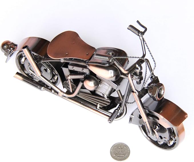 Trebisky Metal Motorcycle Sculpture (Copper Softail) – Vintage Scrap Art Desk Decor for Office & Home, Unique for Dad, Men, Father, or Biker Enthusiasts