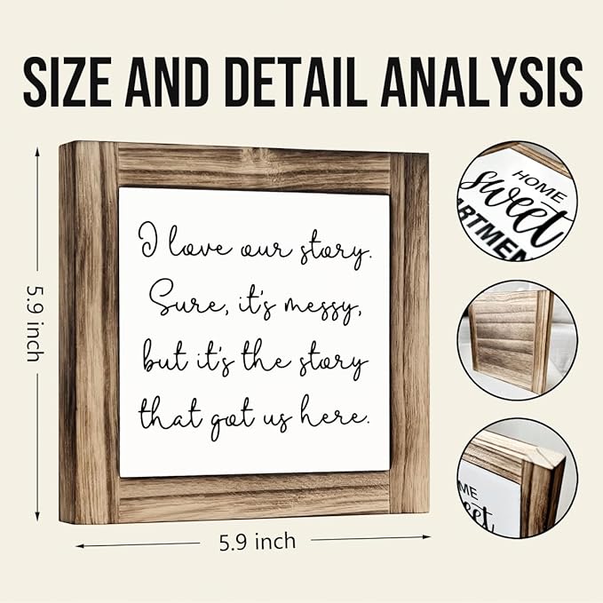 Warm Decor Signs, Rustic Desk Sign Decor, Love Decoration for Home, Blended Family Decoration, Gallery Decor Art, Decorative Wooden Box Signs, I Love Our Story Signs, 5.9×5.9 inches