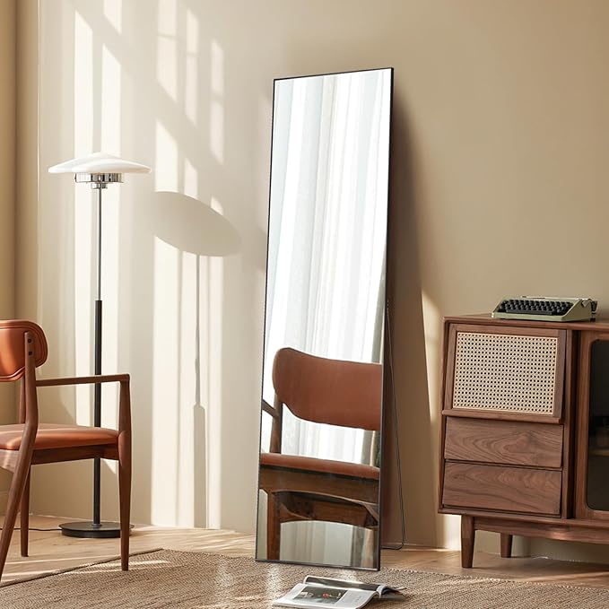 DUMOS 59"x16" Full Length Mirror, Full Body Mirror with Aluminum Alloy Thin Frame, Standing Mirrors with Leaning or Hanging, Suitable for Bedroom, Livingroom, Cloakroom, Black