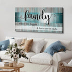 Teal Wall Art Family Sign Wall Decor Inspirational Quotes Canvas Prints Pictures Teal Kitchen Decor Dining Room Artwork 24x48 Large Rustic Farmhouse Family Painting Bedroom Living Room Home Decoration