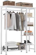VECELO Open Garment Clothing Rack, Free-Standing Heavy Duty Storage Closet with 5 Shelves and Hanging Rod for Small Spaces, Max Load 350LBS, White