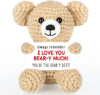WELLBANEE Mini Crochet Bear Gifts for Her Him, Wife Husband Girlfriend Boyfriend I Love You Gift, Crochet Stuffed Animal, Anniversary Birthday Gifts, Handmade Bear Small Stuff Things