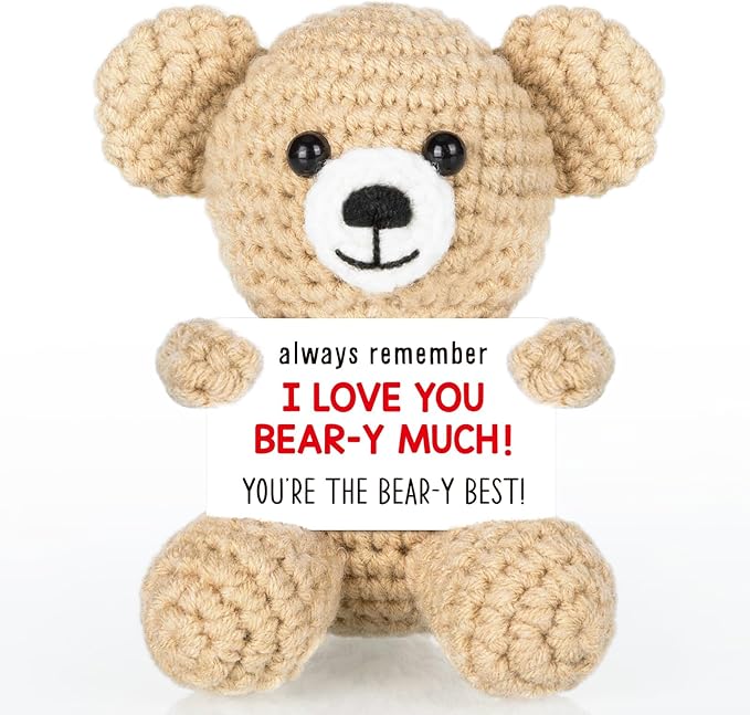 WELLBANEE Mini Crochet Bear Gifts for Her Him, Wife Husband Girlfriend Boyfriend I Love You Gift, Crochet Stuffed Animal, Anniversary Birthday Gifts, Handmade Bear Small Stuff Things