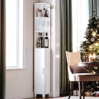 MOHOPE Corner Shelf with Cabinet, 74.8" Tall Corner Cabinet with Door, 5-Tier Narrow Bookshelf with Adjustable Shelves, Display Cabinets for Living Room, Bathroom, Dining Room, Small Space, White