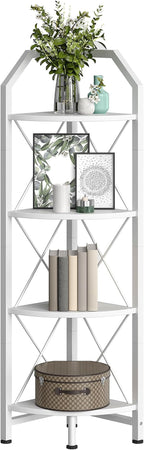 CHOEZON 4-Tier Corner Shelf, Industrial Corner Bookshelf, 47.6" Corner Storage Stand, Plant Stand Display Shelf, Corner Bookcase for Bedroom, Living Room, Home Office, White TCJ09WB